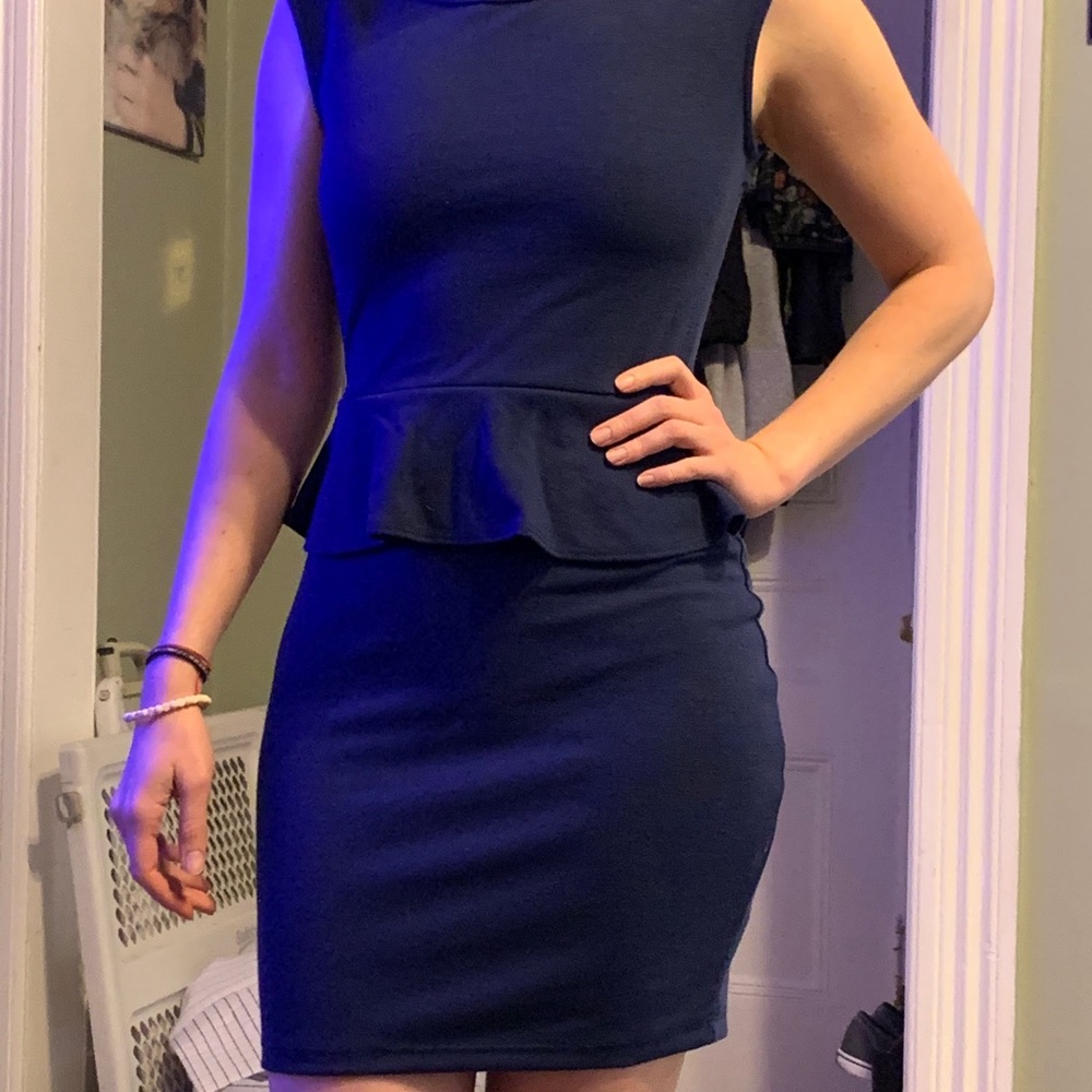 Peplum Navy Dress